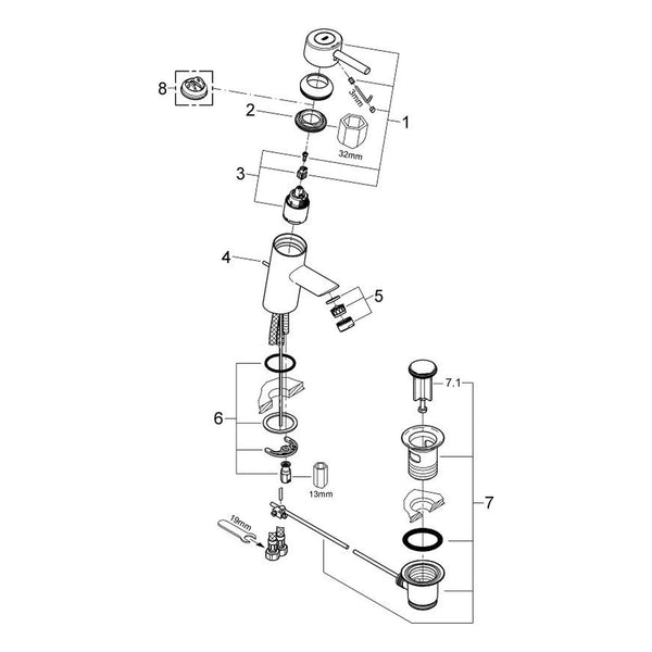Onderdelentekening Grohe Concetto wastafelmengkraan