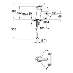 Maattekening Grohe Concetto wastafelmengkraan