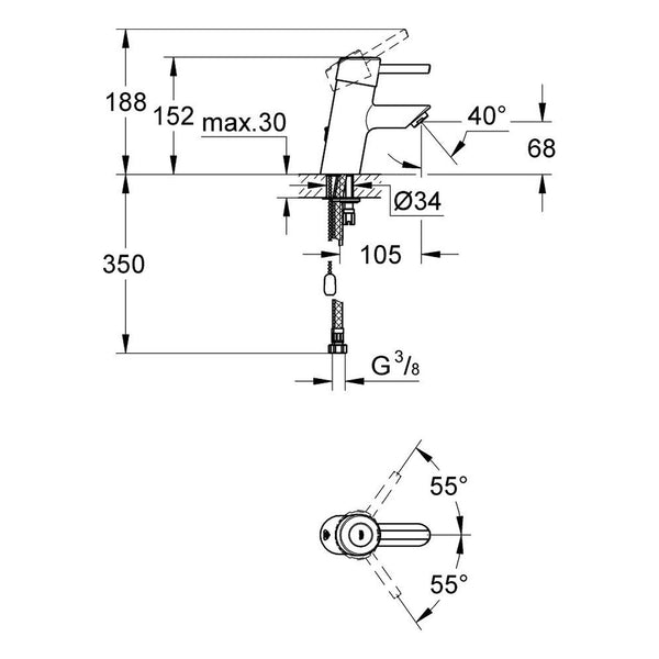 Maattekening Grohe Concetto wastafelmengkraan