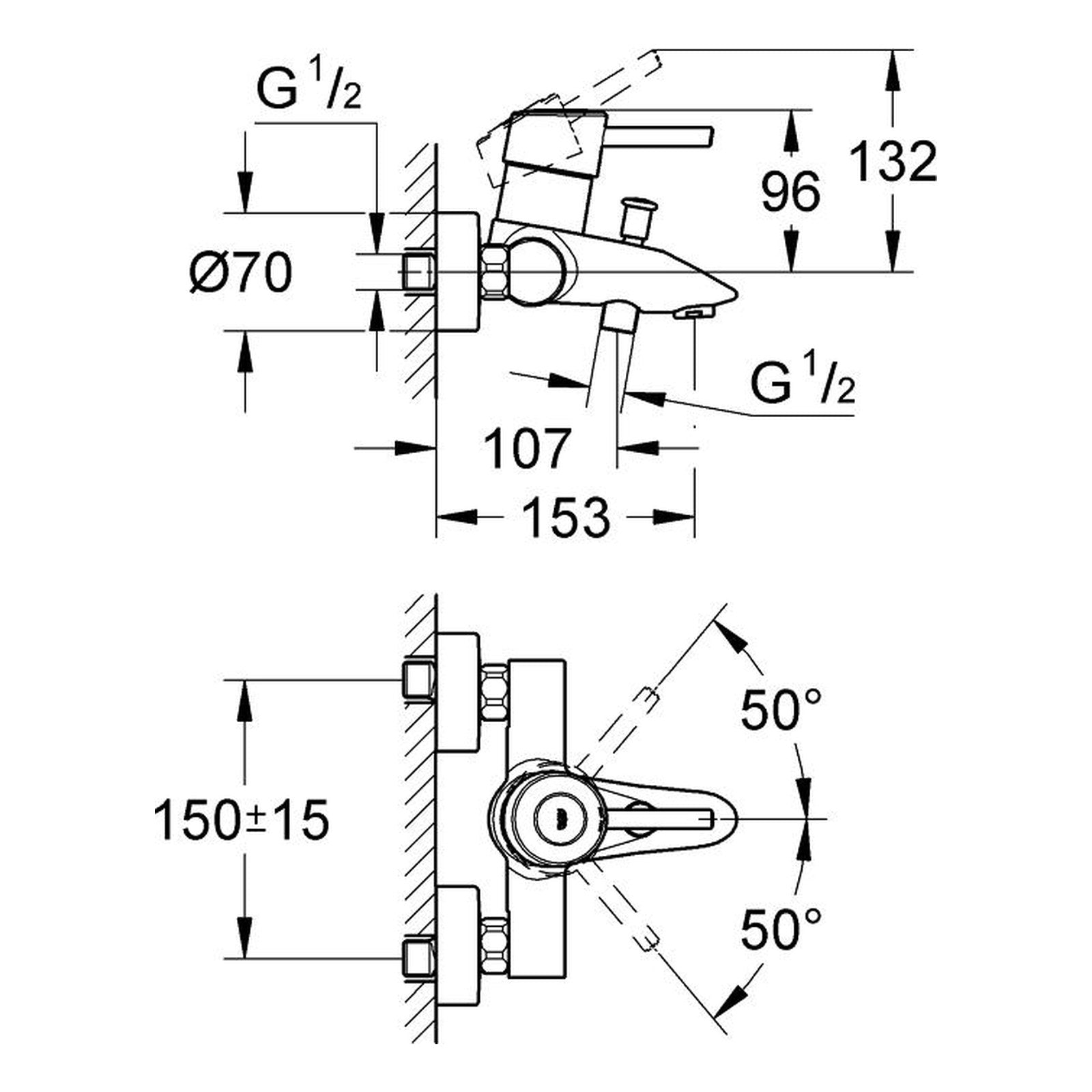 Maattekening Grohe Concetto badmengkraan