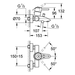 Maattekening Grohe Concetto badmengkraan