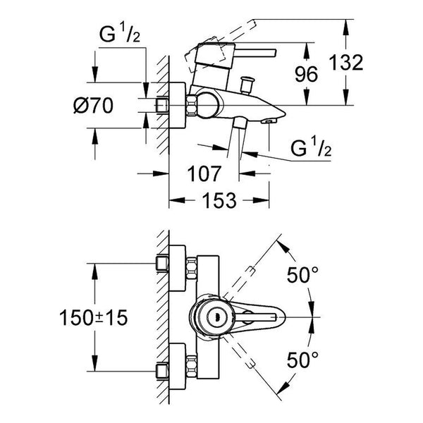 Maattekening Grohe Concetto badmengkraan