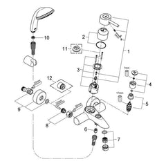 Onderdelentekening Grohe Concetto single-lever bath mixer with shower set