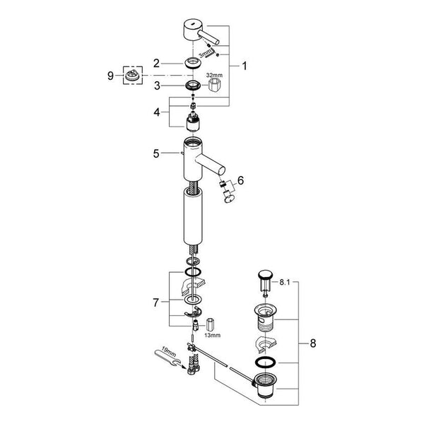 Onderdelentekening Grohe Essence deck mount vessel