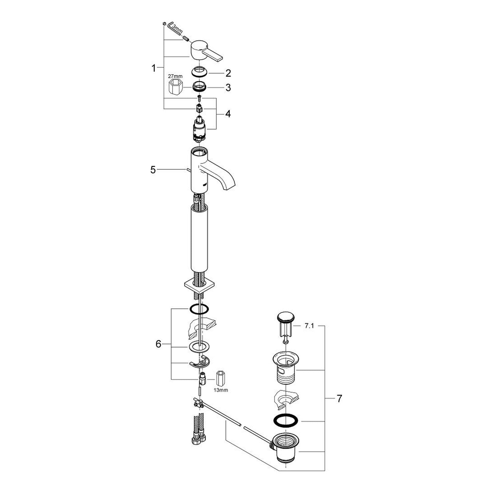 Onderdelentekening Grohe Allure wastafelmengkraan 2006–2008