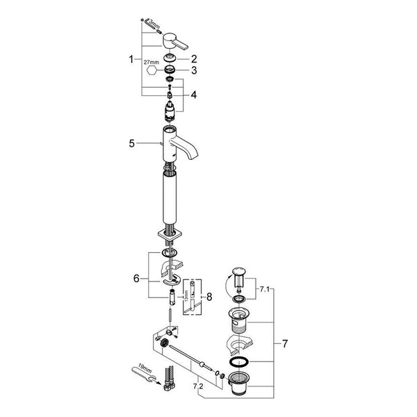 Onderdelentekening Grohe Allure wastafelmengkraan