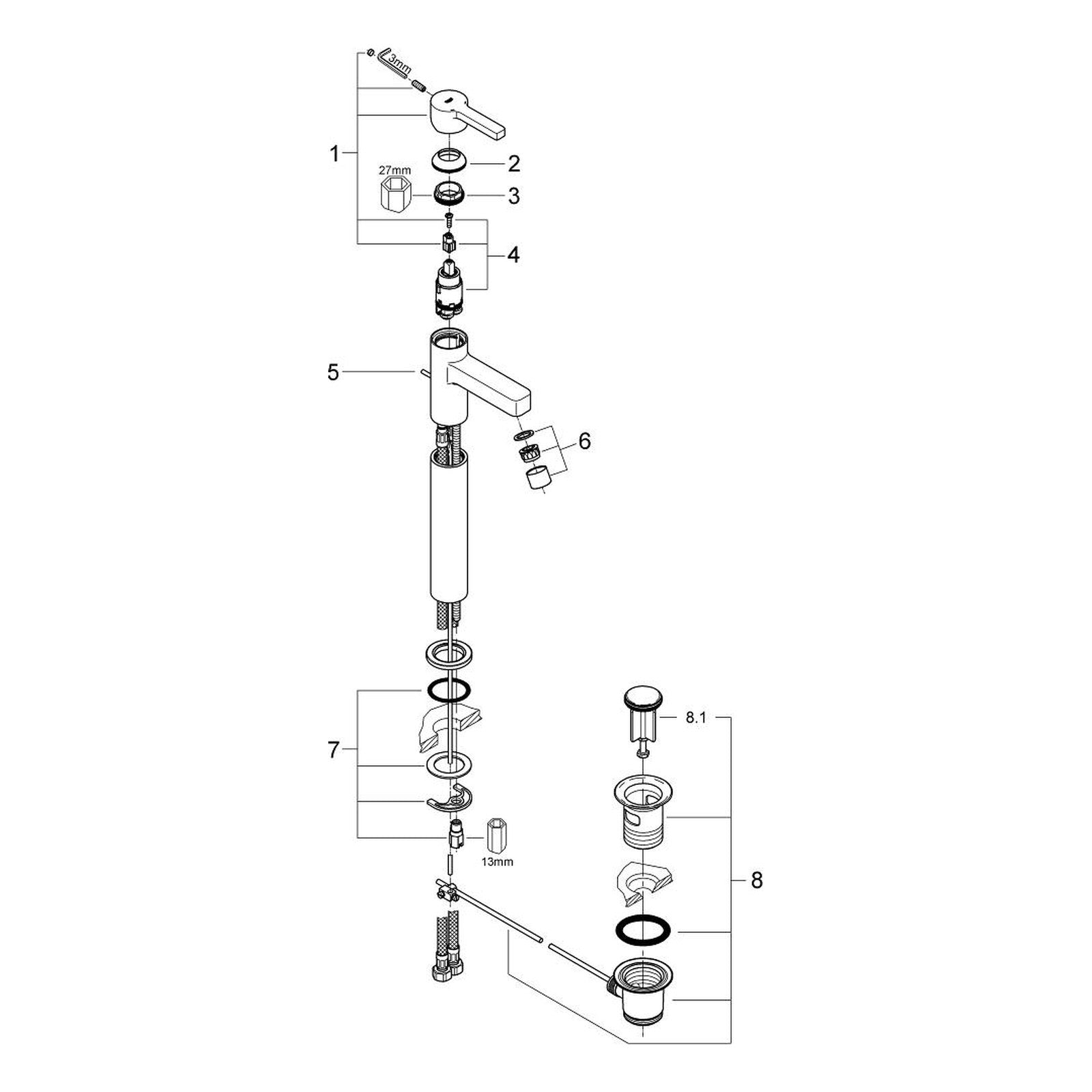 Onderdelentekening Grohe Lineare wastafelmengkraan XL-Size 2006–9999