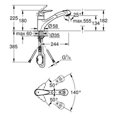 Maattekening Grohe Eurodisc keukenmengkraan