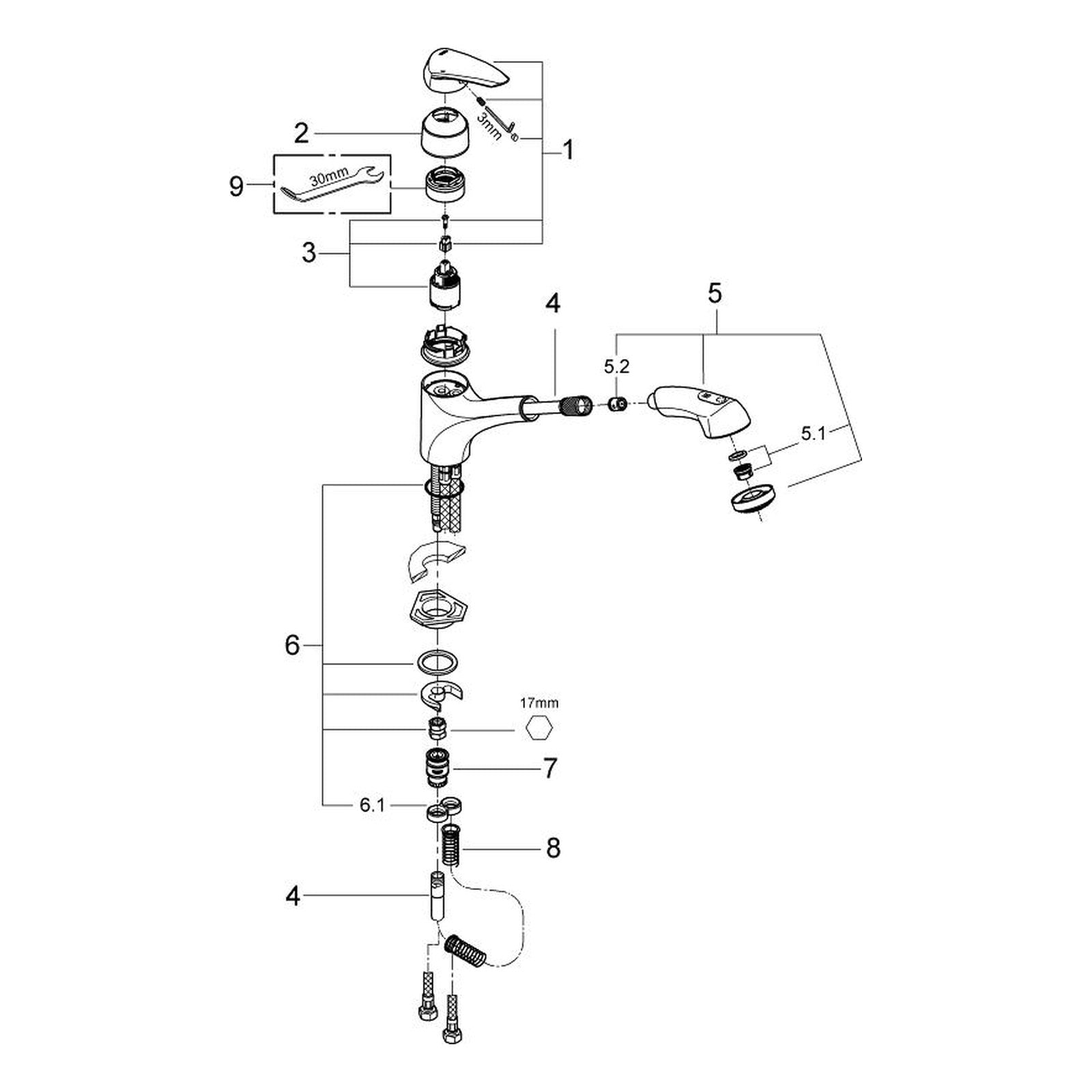 Onderdelentekening Grohe Eurodisc keukenmengkraan 2012–2016