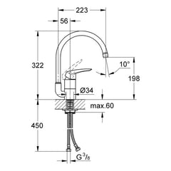 Maattekening Grohe Eurodisc keukenmengkraan