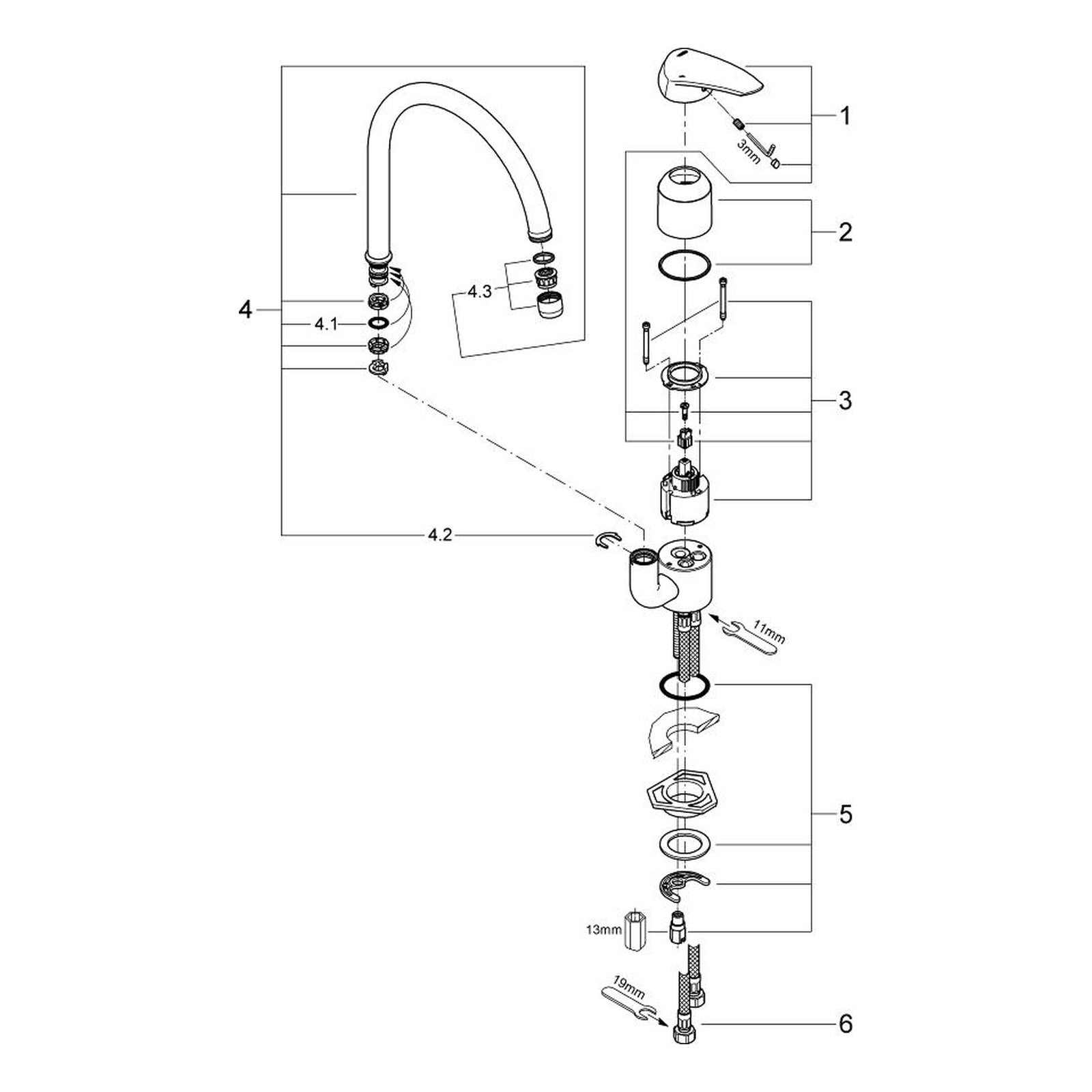 Onderdelentekening Grohe Eurodisc keukenmengkraan