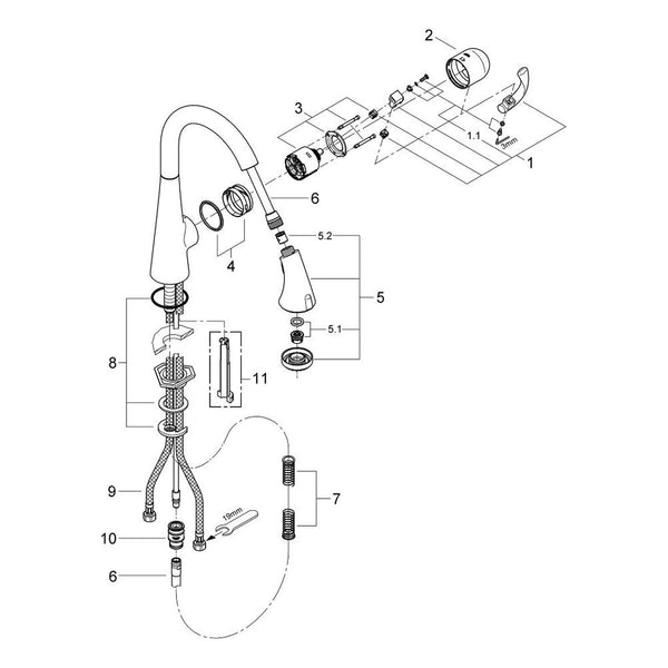 Onderdelentekening Grohe Zedra keukenmengkraan