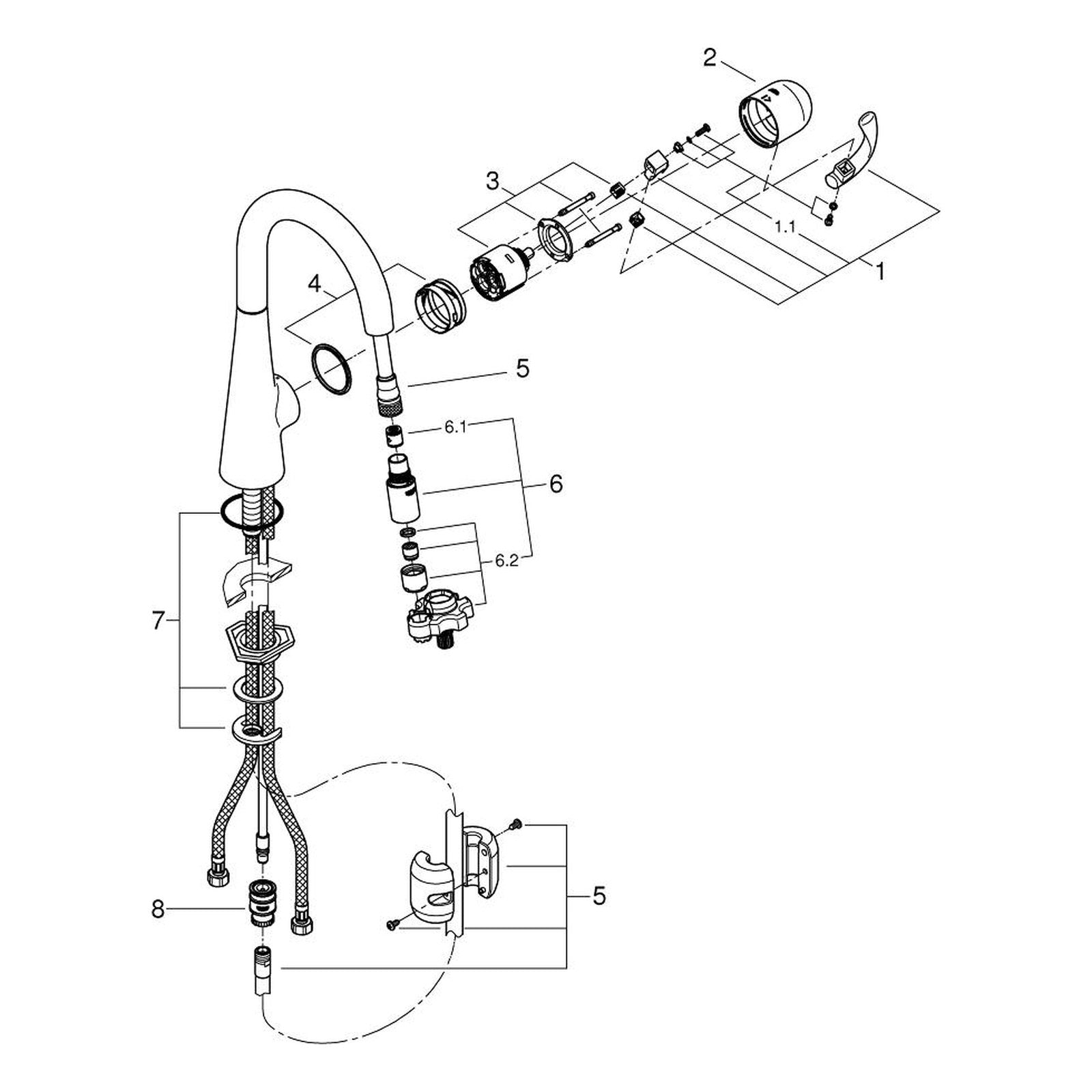 Onderdelentekening Grohe Zedra keukenmengkraan
