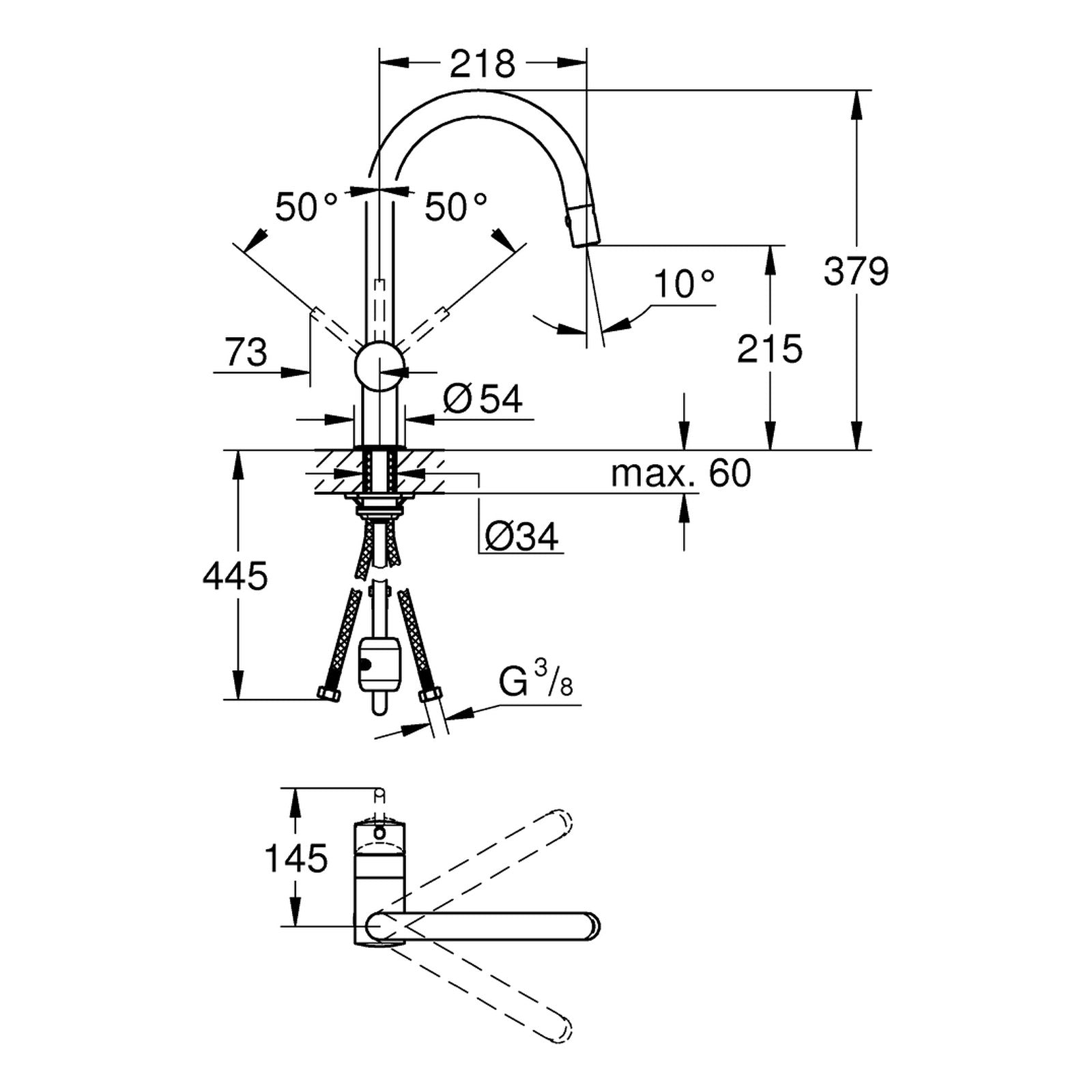 Maattekening Grohe Minta keukenmengkraan