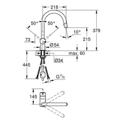 Maattekening Grohe Minta keukenmengkraan