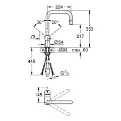 Maattekening Grohe Minta keukenmengkraan