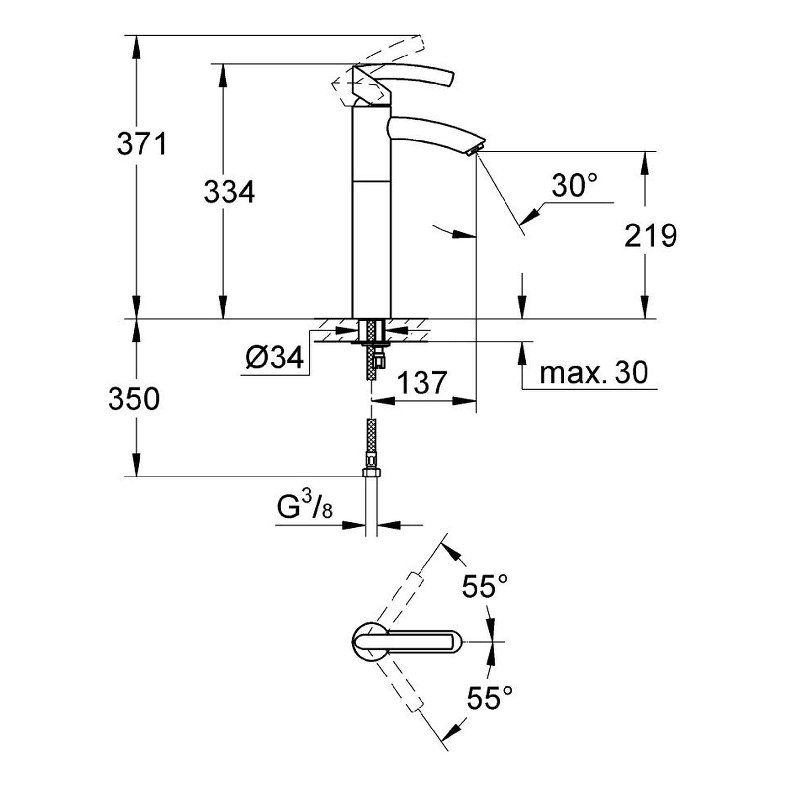 Maattekening Grohe Tenso wastafelmengkraan