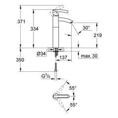Maattekening Grohe Tenso wastafelmengkraan