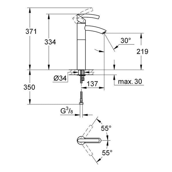 Maattekening Grohe Tenso wastafelmengkraan