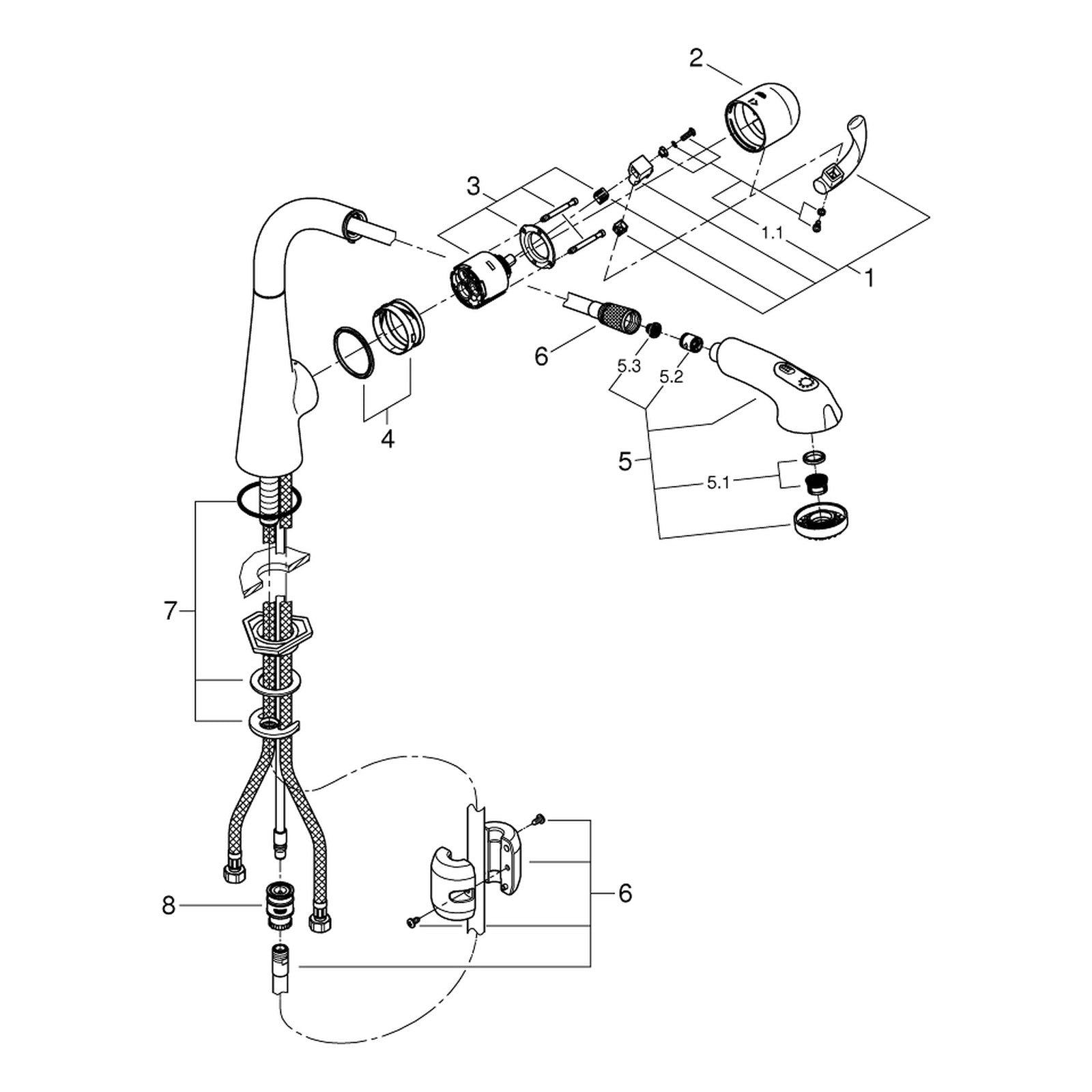 Onderdelentekening Grohe Zedra keukenmengkraan