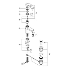 Onderdelentekening Grohe Europlus wastafelmengkraan S-Size 2008–2014