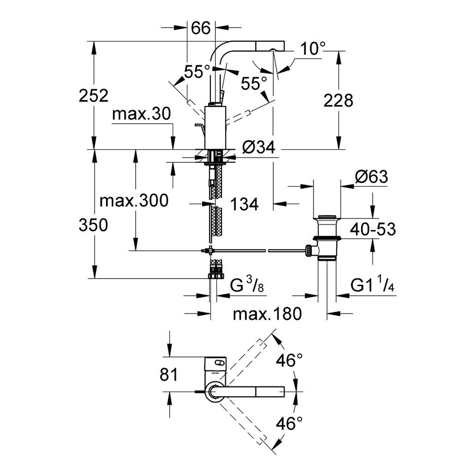 Maattekening Grohe Essence wastafelmengkraan L-Size
