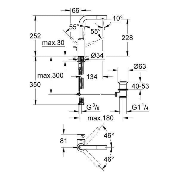 Maattekening Grohe Essence wastafelmengkraan L-Size