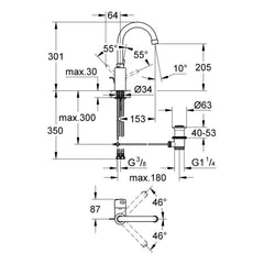 Maattekening Grohe Concetto wastafelmengkraan