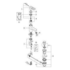 Onderdelentekening Grohe Quadra wastafelmengkraan S-Size 2007–2012