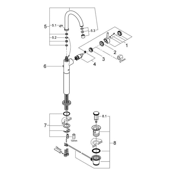 Onderdelentekening Grohe Atrio wastafelmengkraan XL-Size