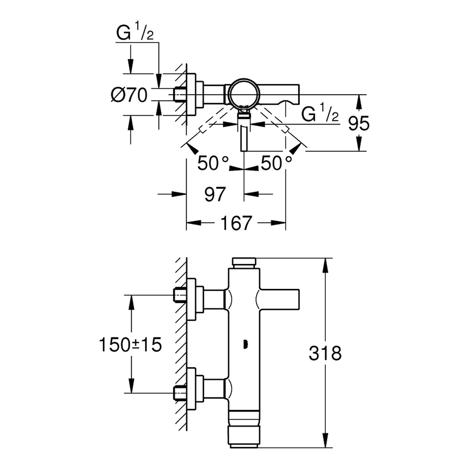 Maattekening Grohe Atrio badmengkraan