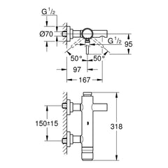 Maattekening Grohe Atrio badmengkraan