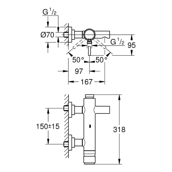 Maattekening Grohe Atrio badmengkraan