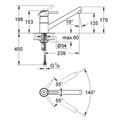 Maattekening Grohe Concetto keukenmengkraan
