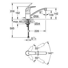 Maattekening Grohe EuroPro keukenmengkraan
