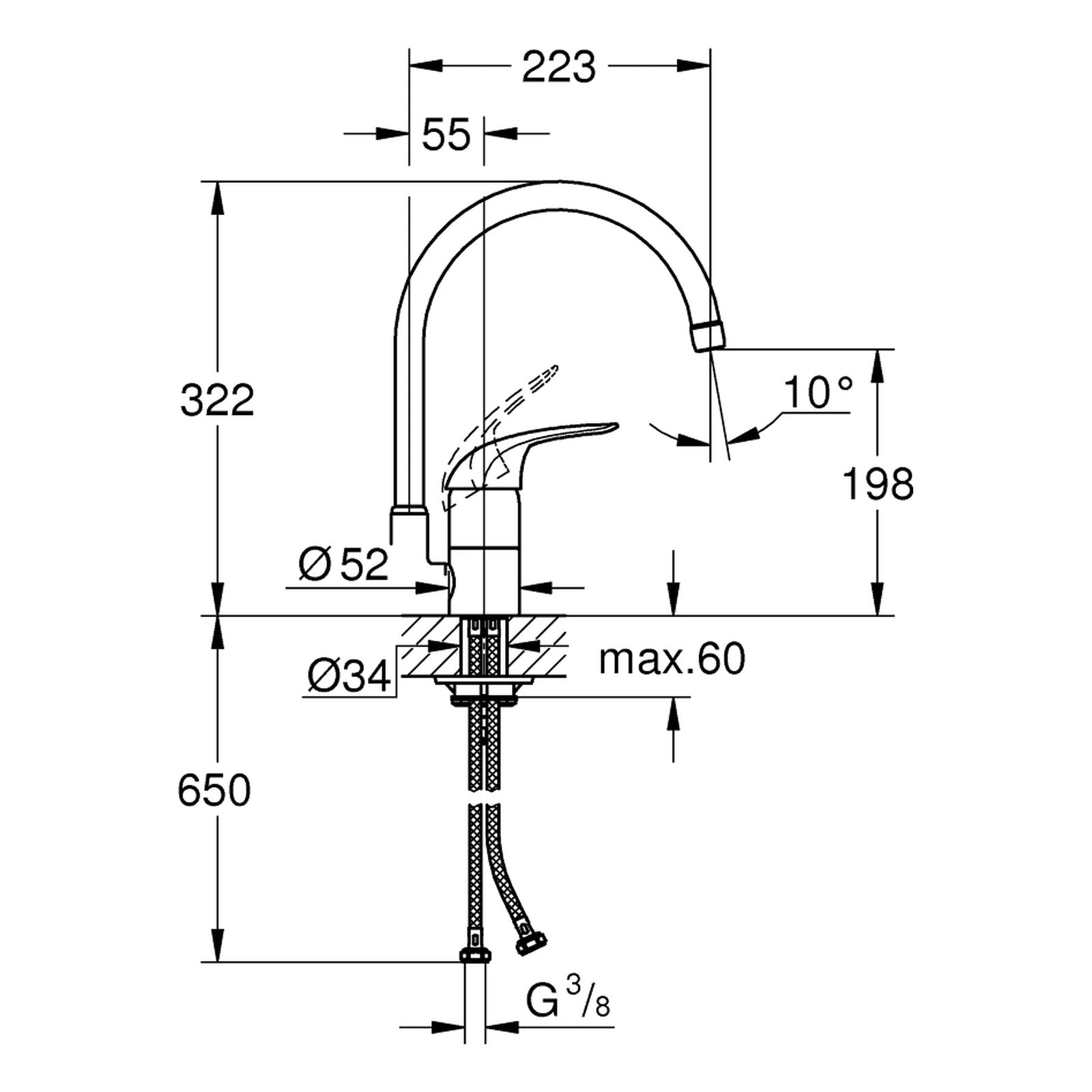 Maattekening Grohe EuroPro keukenmengkraan
