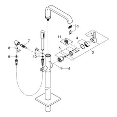 Onderdelentekening Grohe Allure badmengkraan, vloermontage