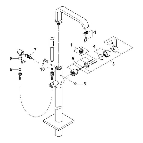 Onderdelentekening Grohe Allure badmengkraan, vloermontage