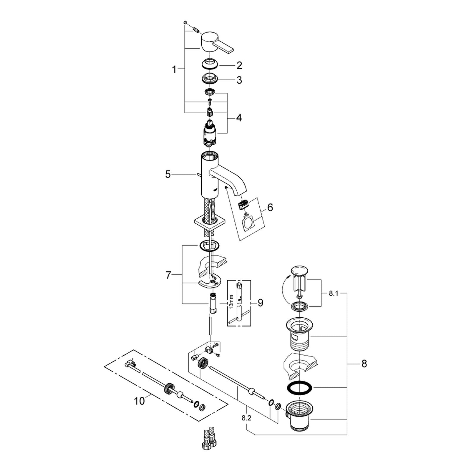 Onderdelentekening Grohe Allure wastafelmengkraan M-Size