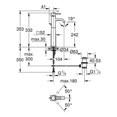 Maattekening Grohe Allure wastafelmengkraan XL-Size
