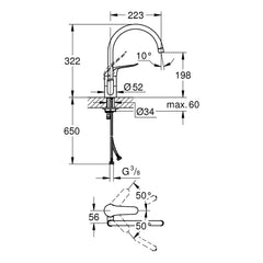Maattekening Grohe Eurosmart Care keukenmengkraan