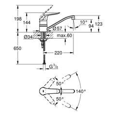 Maattekening Grohe Eurosmart Care keukenmengkraan