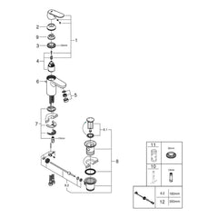 Onderdelentekening Grohe Eurosmart Cosmopolitan wastafelmengkraan S-Size 2009–2017