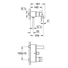 Maattekening Grohe Allure badmengkraan