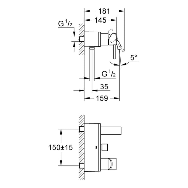 Maattekening Grohe Allure badmengkraan