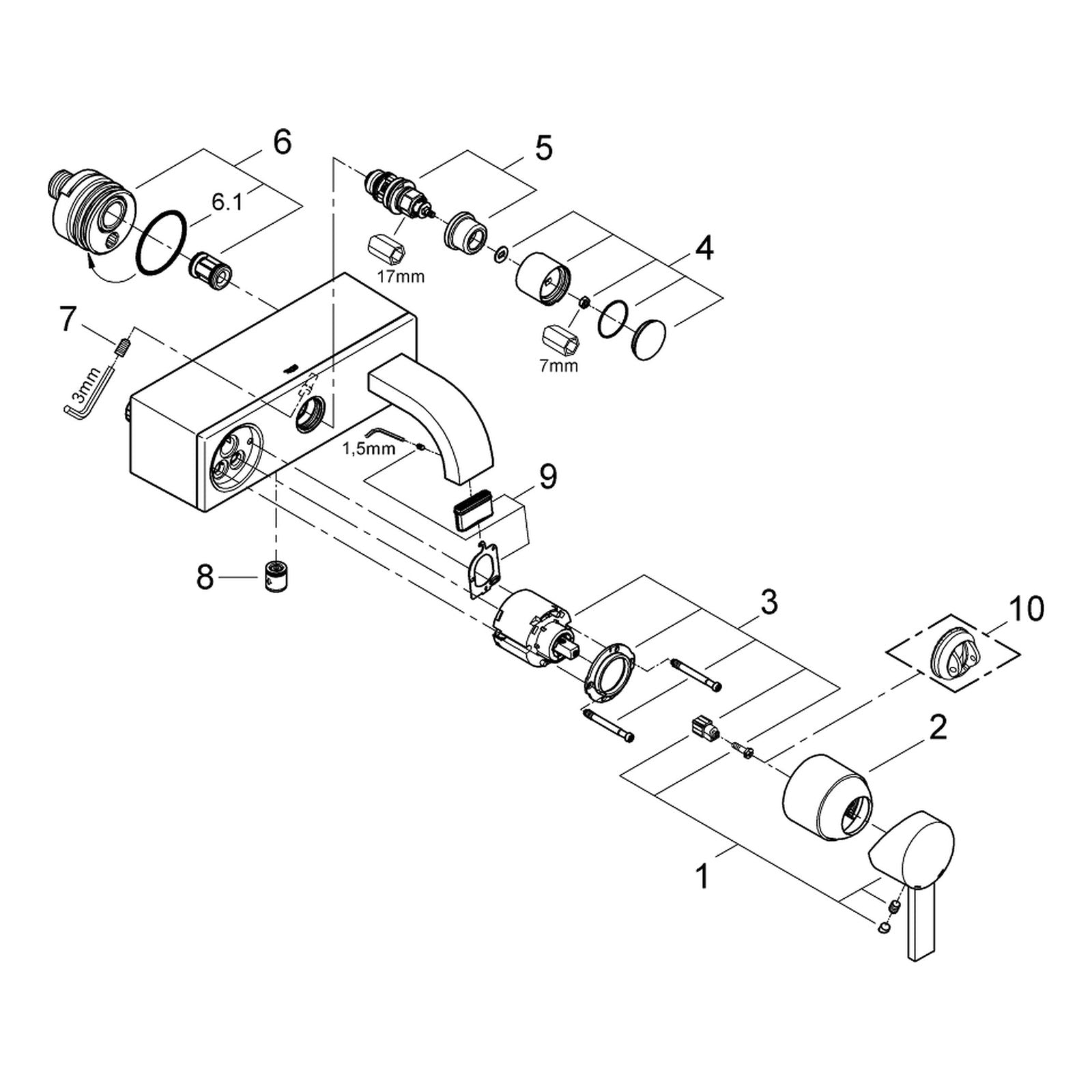 Onderdelentekening Grohe Allure badmengkraan