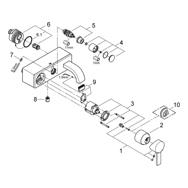 Onderdelentekening Grohe Allure badmengkraan