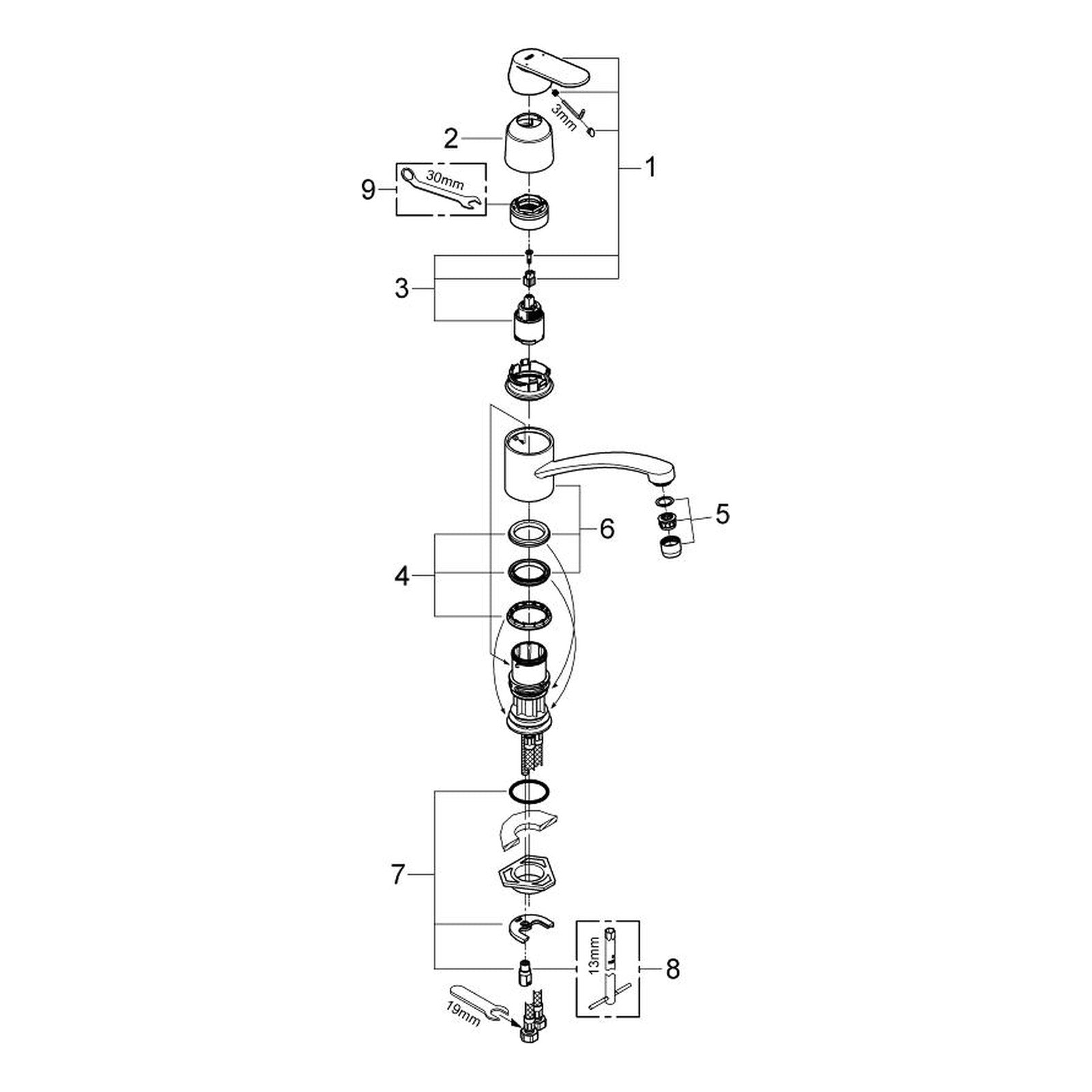 Onderdelentekening Grohe Eurosmart Cosmopolitan keukenmengkraan 2012–2016