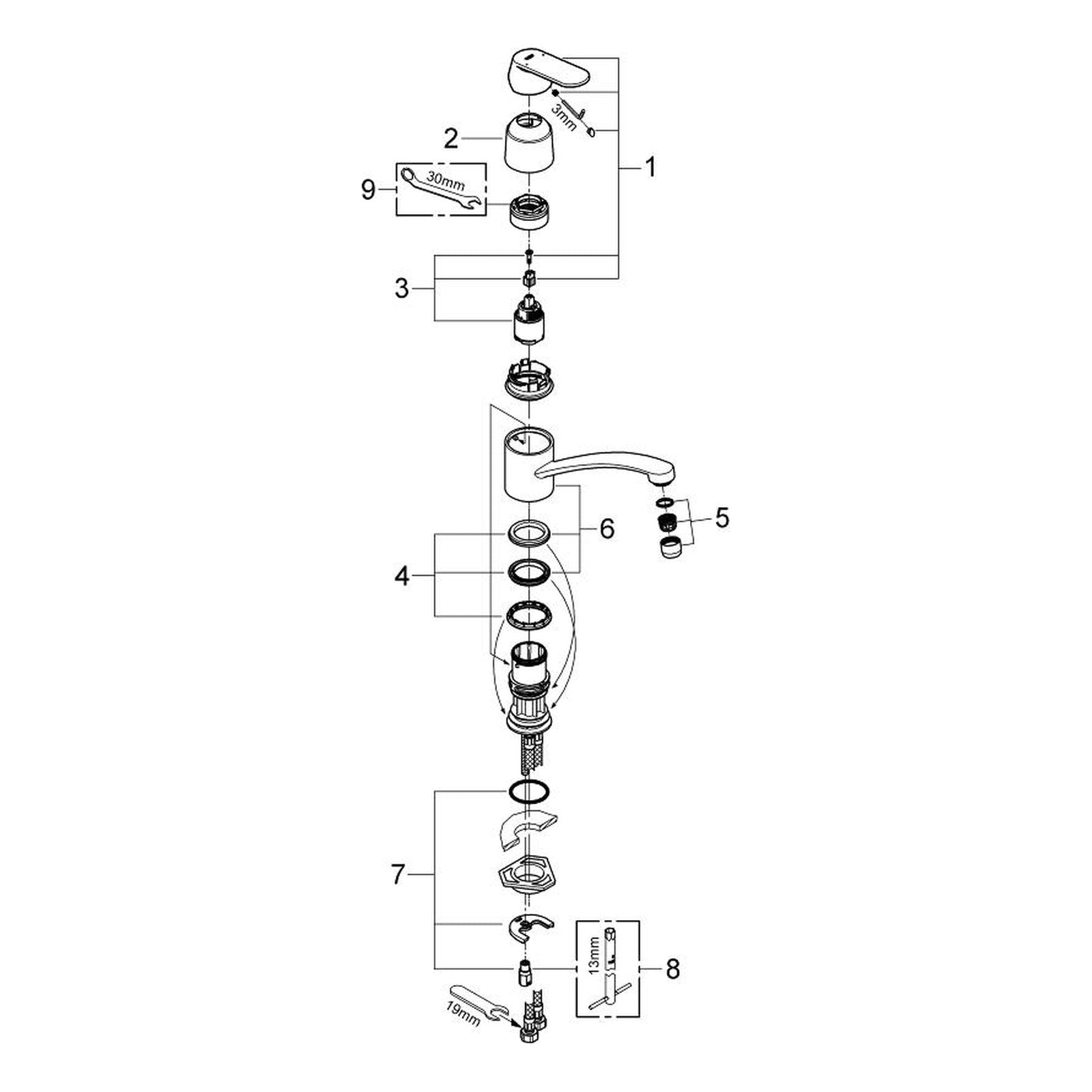 Onderdelentekening Grohe Eurosmart Cosmopolitan keukenmengkraan 2012–2016
