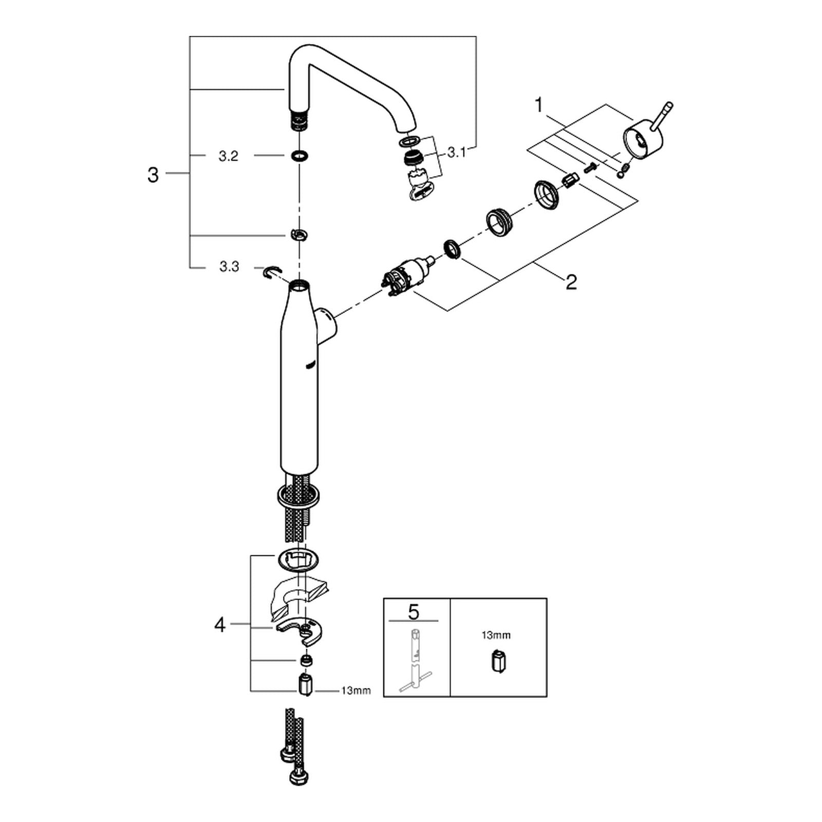 Onderdelentekening Grohe Essence wastafelmengkraan XL-Size 2014–2022